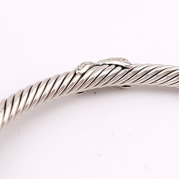 DAVID YURMAN Sterling Silver 4mm Classic Cable X Diamonds Bangle Bracelet LARGE - Picture 11 of 11